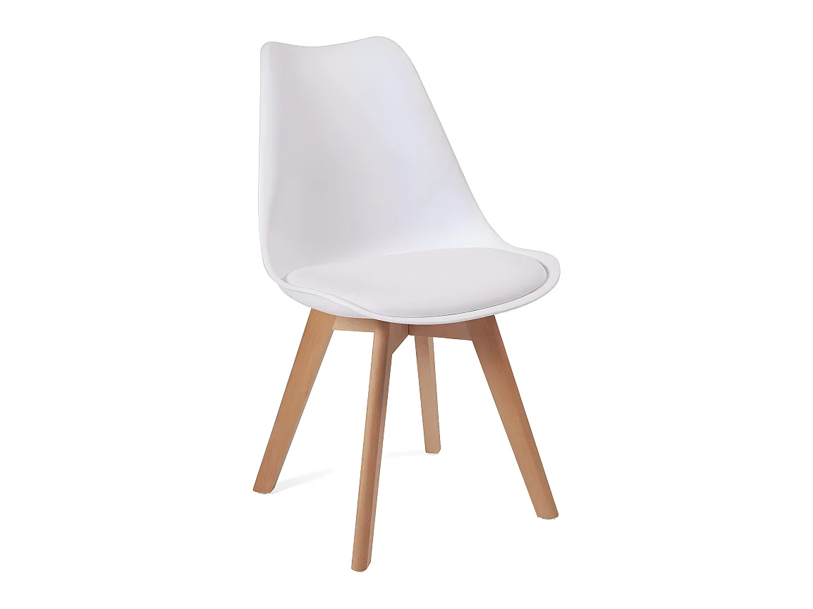 Juego de 4 sillas escandinavas LAO con cojín de cuero sintético blanco