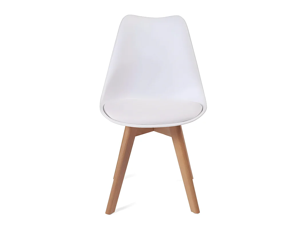 Juego de 4 sillas escandinavas LAO con cojín de cuero sintético blanco