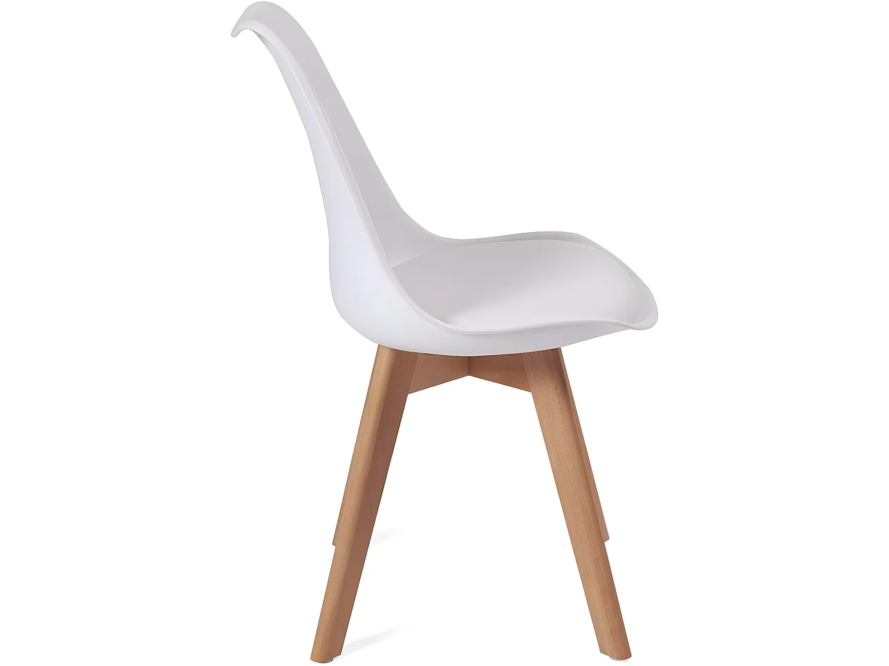 Juego de 2 sillas escandinavas para comedor o cocina, asiento ancho de plástico flexible, cojín de cuero sintético acolchado, patas de madera de haya LAO (blanco)