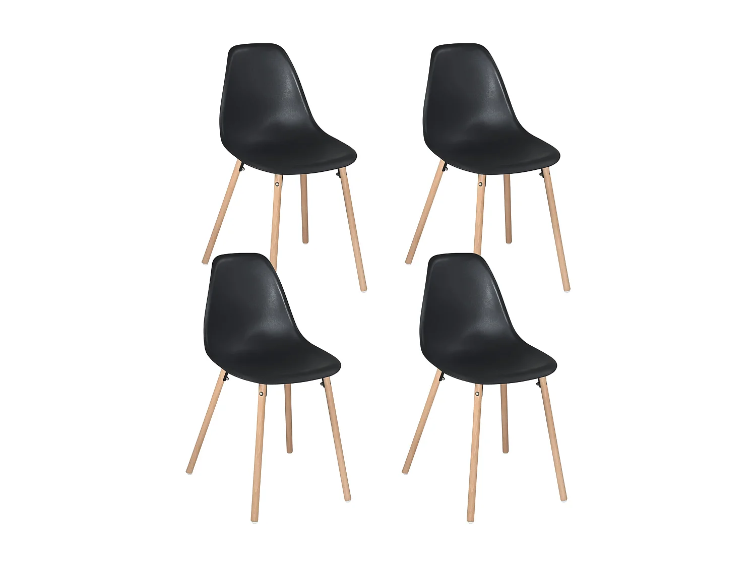 Lot 4 chaises scandinaves de cuisine siège plastique souple pieds bois clair OVA (Noir)