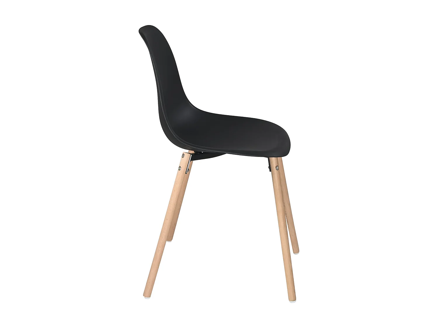 Lot 4 chaises scandinaves de cuisine siège plastique souple pieds bois clair OVA (Noir)