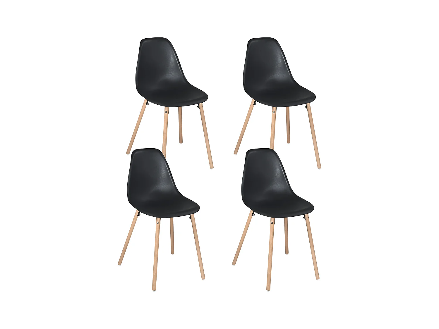 Lot 4 chaises scandinaves de cuisine siège plastique souple pieds bois clair OVA (Noir)
