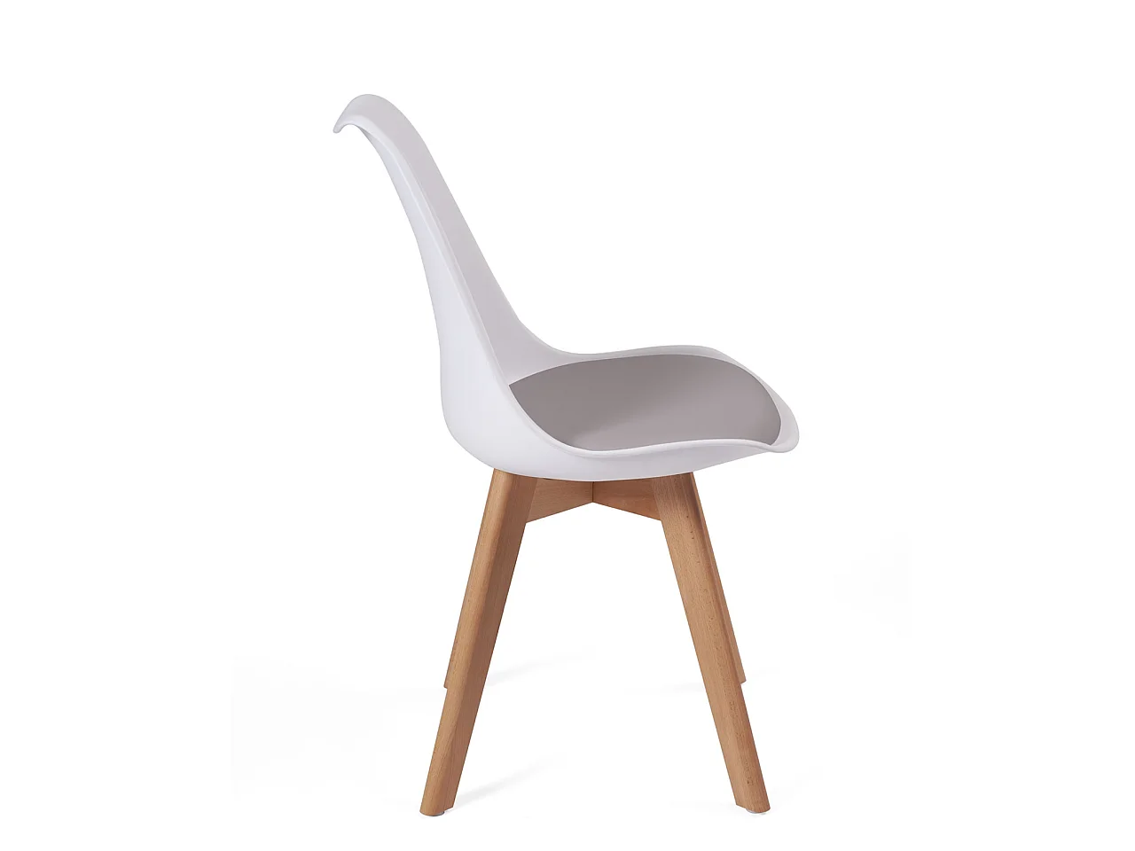 Lot 4 chaises scandinaves large siège coussin simili cuir pieds bois hêtre clair LAO (blanc gris)