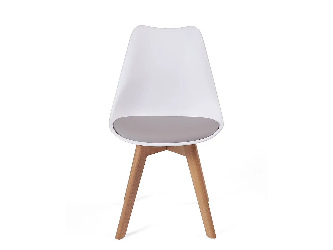 Lot 4 chaises scandinaves large siège coussin simili cuir pieds bois hêtre clair LAO (blanc gris)