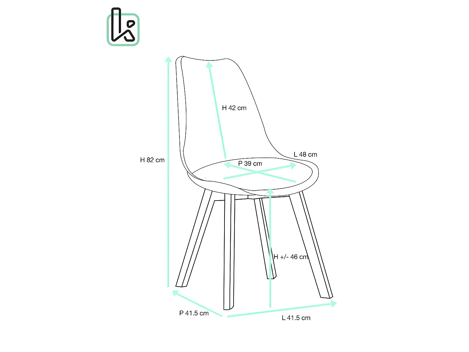 Lot 4 chaises scandinaves large siège coussin simili cuir pieds bois hêtre clair LAO (blanc gris)
