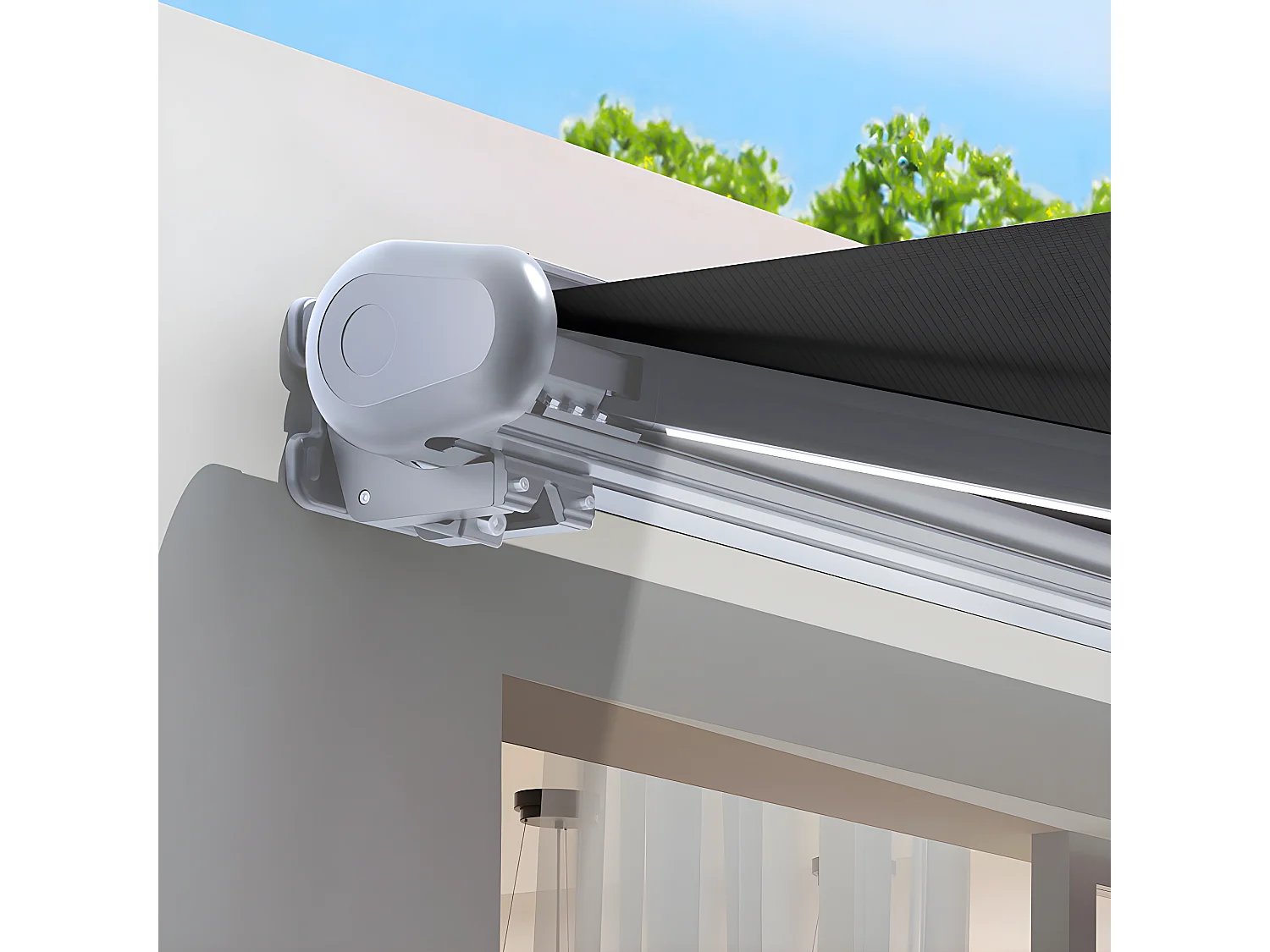 Store banne motorisé 3x2m LED ATLANTA Gris Aluminium coffre intégral