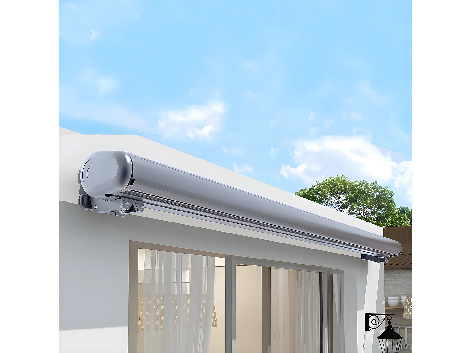 Store banne motorisé 3x2m LED ATLANTA Gris Aluminium coffre intégral