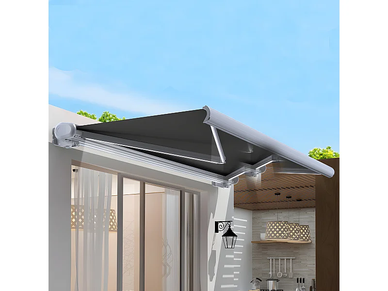 Store banne motorisé 3x2m LED ATLANTA Gris Aluminium coffre intégral