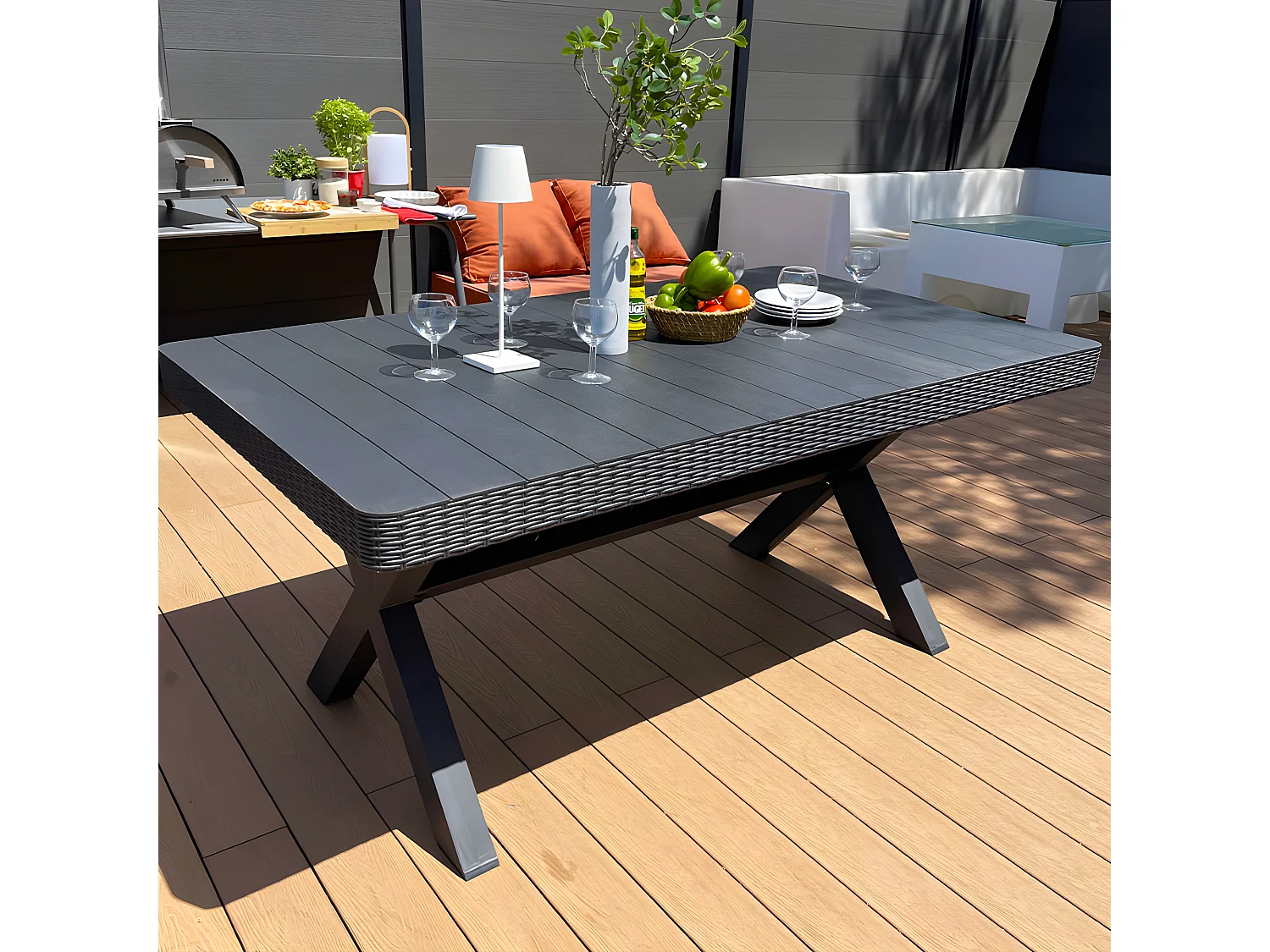 Table de jardin 6 places BELIZE Gris Résine 168 x 98 cm