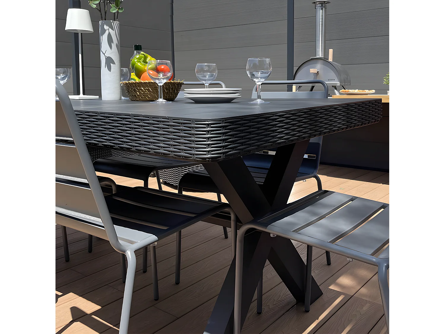 Table de jardin 6 places BELIZE Gris Résine 168 x 98 cm