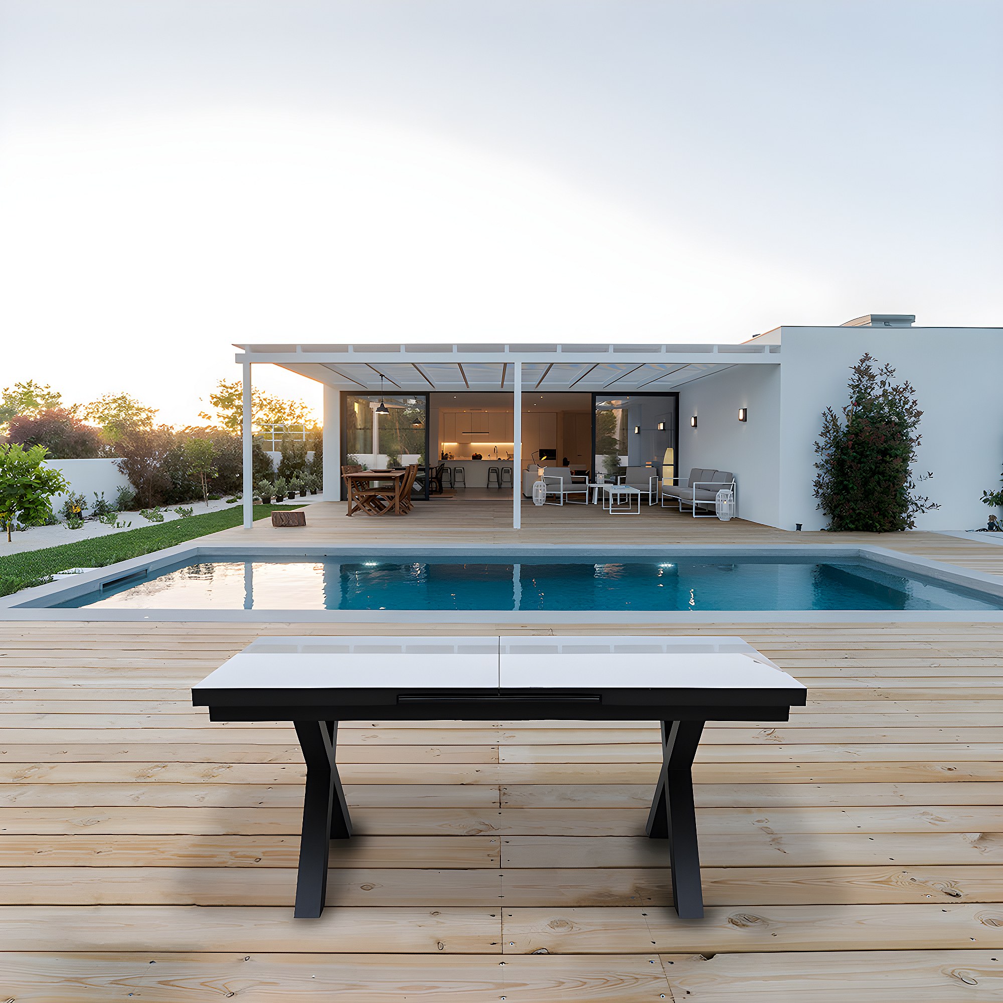 Table de jardin extensible XERES 10 personnes aluminium gris et plateau