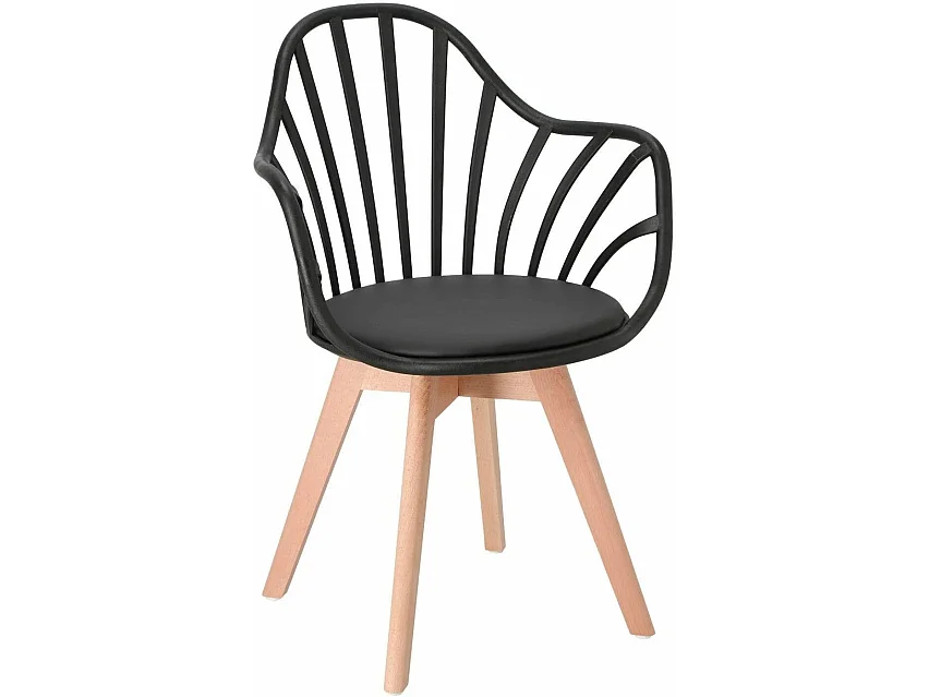 KAYELLES Silla con barrotes, reposabrazos y cojín BOLD+ (Negro)