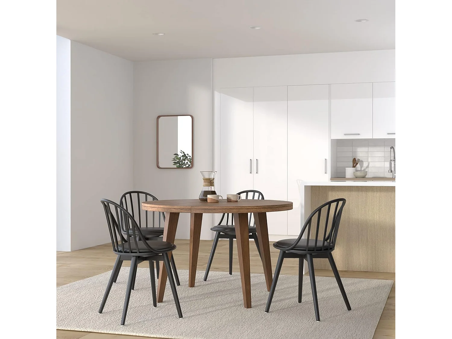 Lot 2 chaises de cuisine à barreaux  coussin simili cuir pieds métal BOLD (Noir)