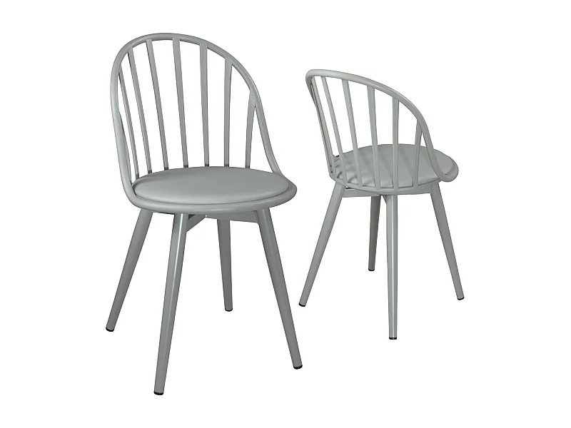 Lot 2 chaises de cuisine à barreaux  coussin simili cuir pieds métal BOLD (Gris)