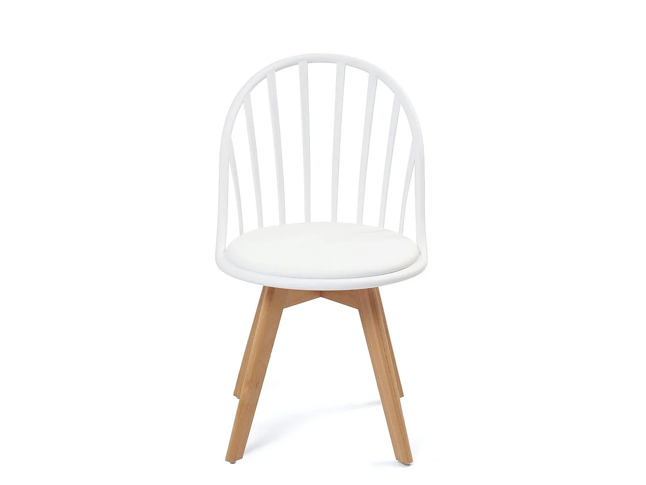 Lot 2 chaises bistrot à barreaux scandinaves coussin simili cuir pieds bois clair BOLD (Blanc)