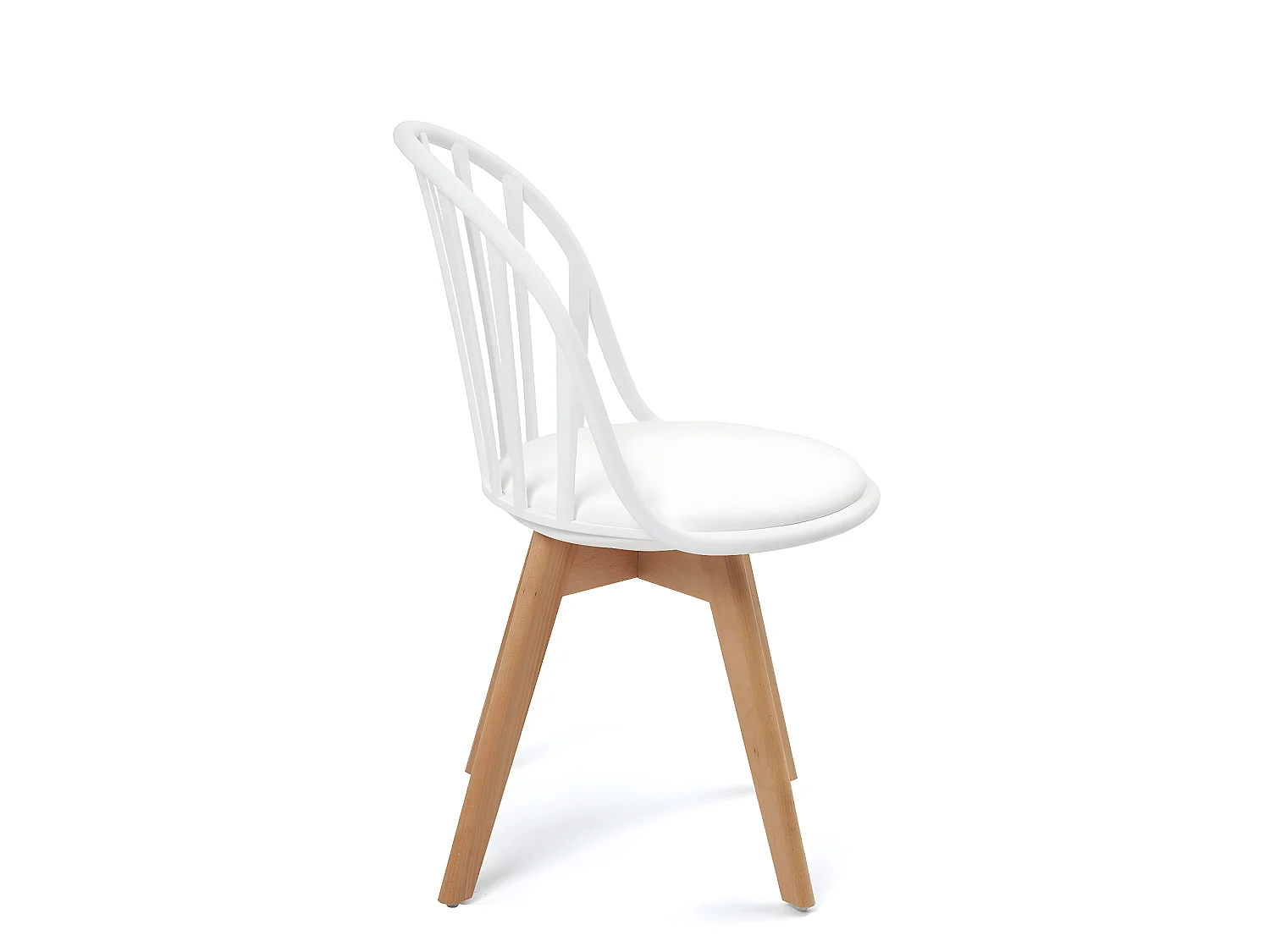 Lot 2 chaises bistrot à barreaux scandinaves coussin simili cuir pieds bois clair BOLD (Blanc)