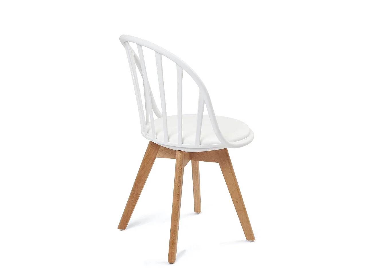 Lot 2 chaises bistrot à barreaux scandinaves coussin simili cuir pieds bois clair BOLD (Blanc)