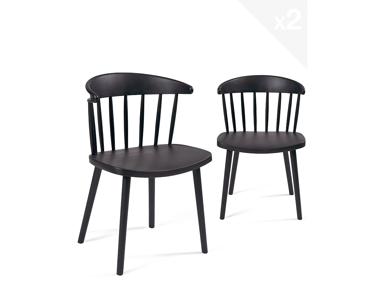 Lote de 2 sillas de cocina negras con respaldo de estilo Windsor occidental, asiento de plástico flexible con respaldo envolvente DIA (Negro)