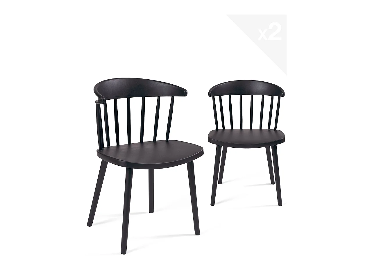 Lot 2 chaises de cuisine plastique à barreaux style windsor - western DIA (Noir)
