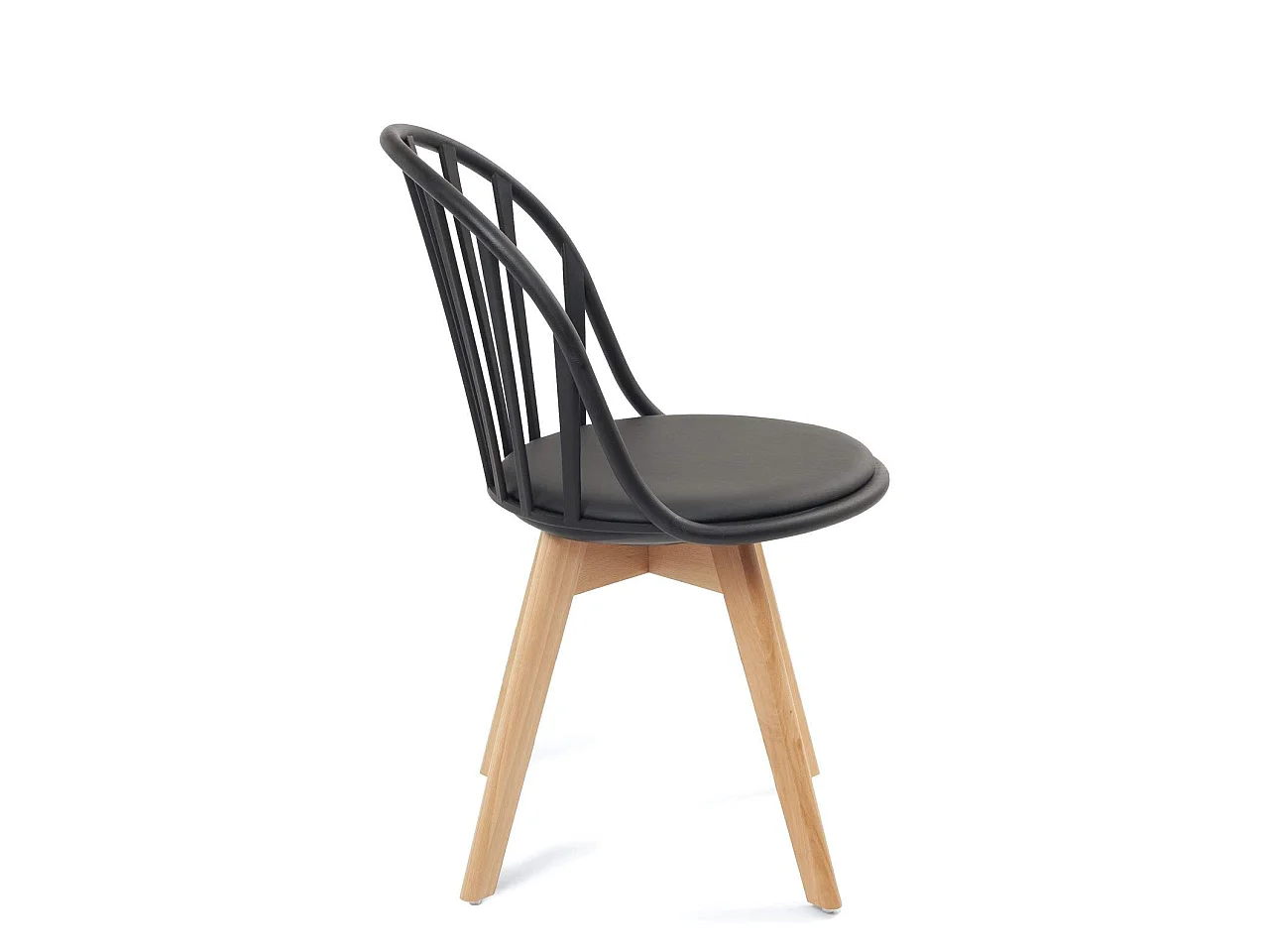 Lot 2 chaises bistrot à barreaux scandinaves coussin simili cuir pieds bois clair BOLD (Noir)