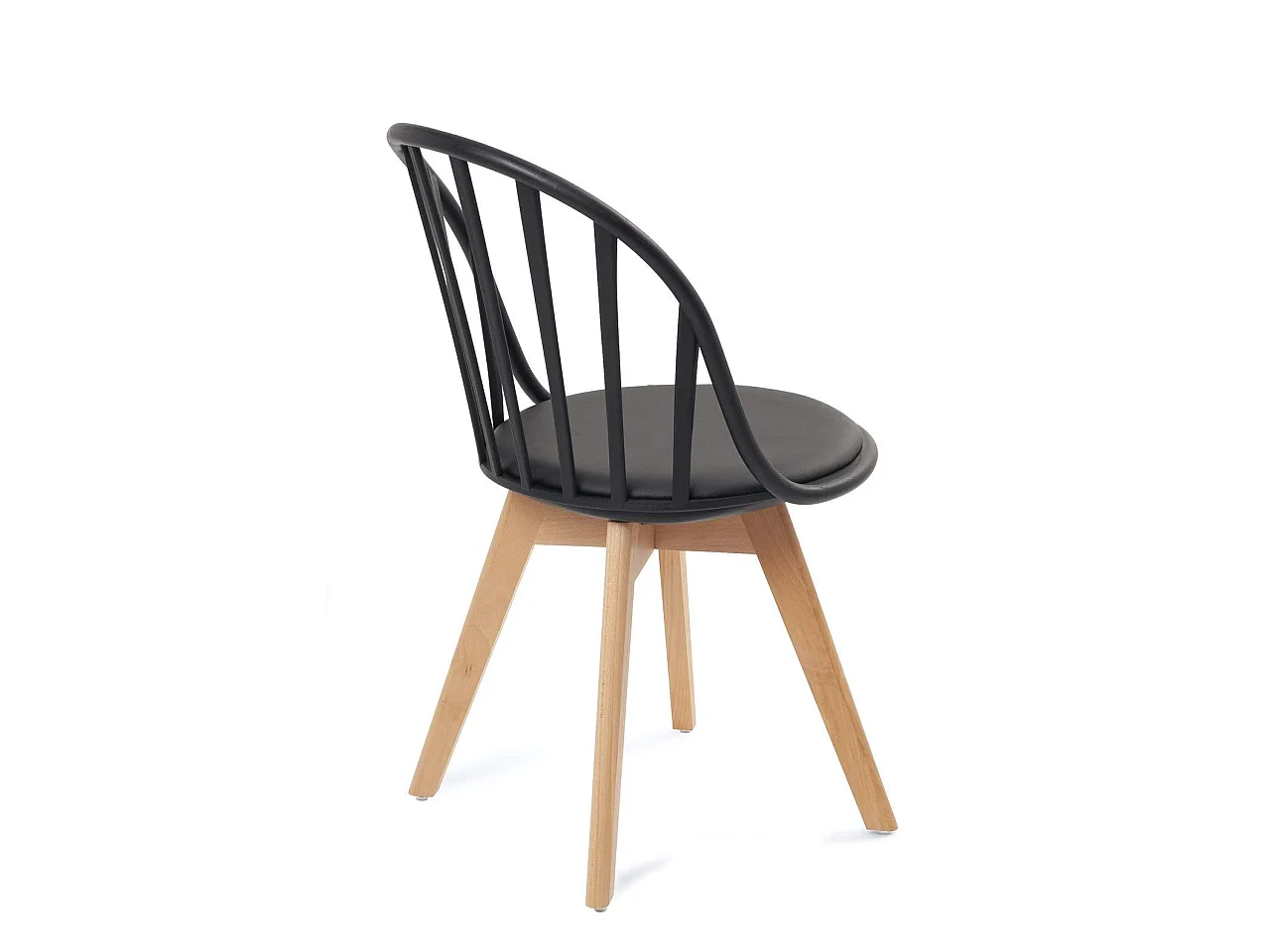 Lot 2 chaises bistrot à barreaux scandinaves coussin simili cuir pieds bois clair BOLD (Noir)