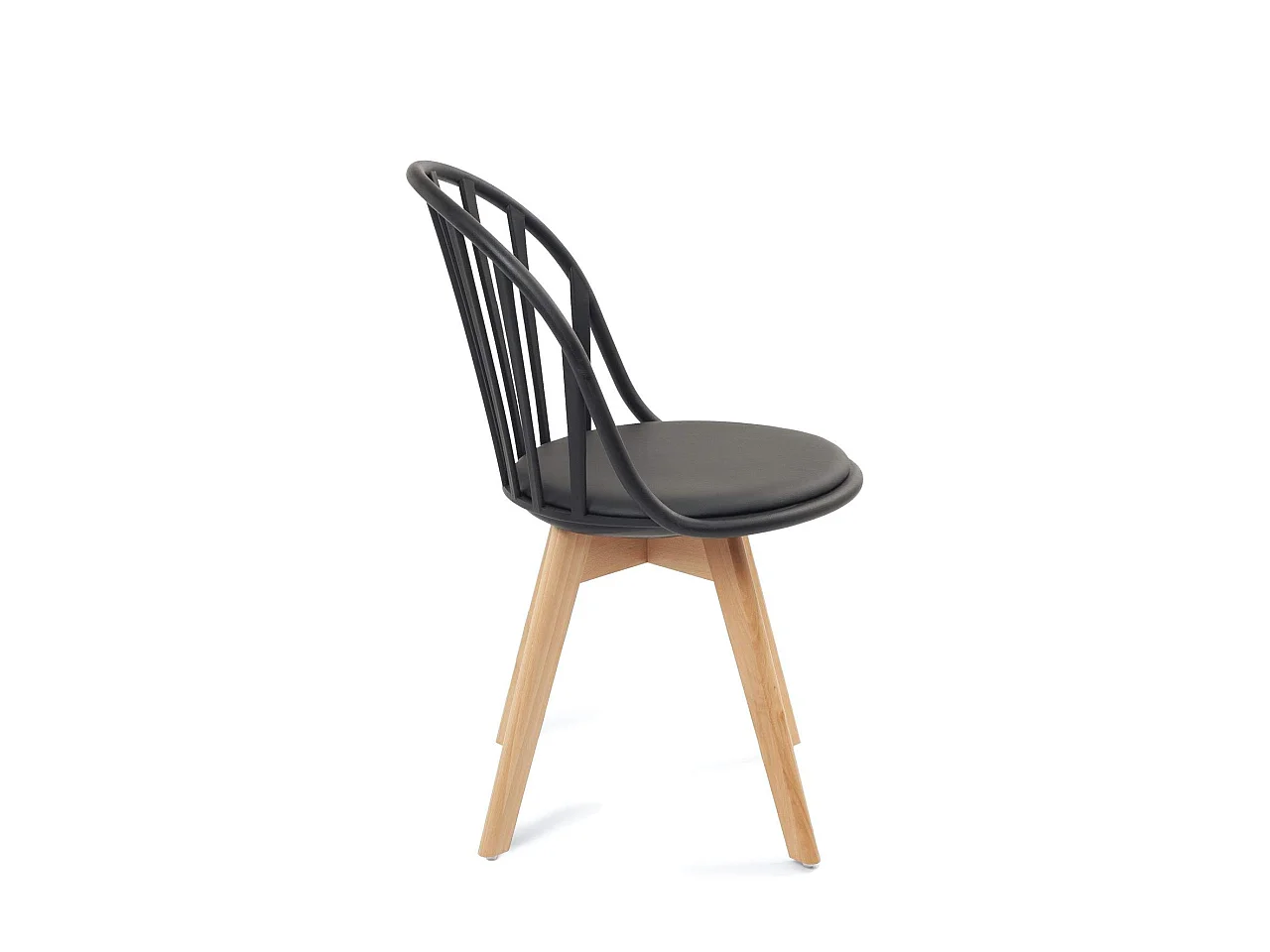 Juego de 2 sillas de bistró con diseño escandinavo. Asiento con cojín de cuero sintético acolchado, patas de madera de haya clara BOLD (negro)