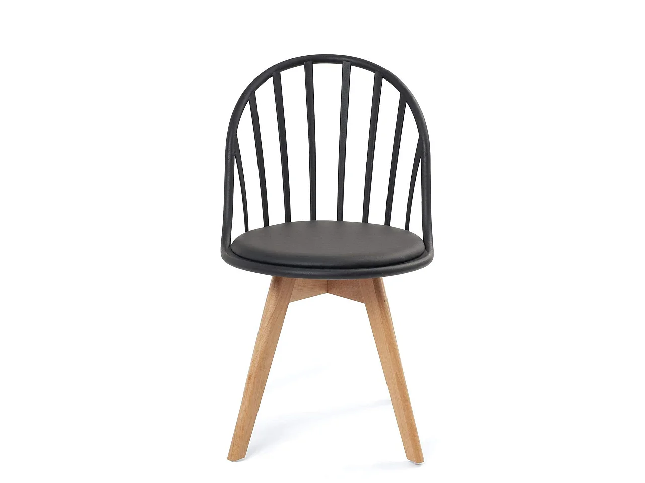 Lot 2 chaises bistrot à barreaux scandinaves coussin simili cuir pieds bois clair BOLD (Noir)