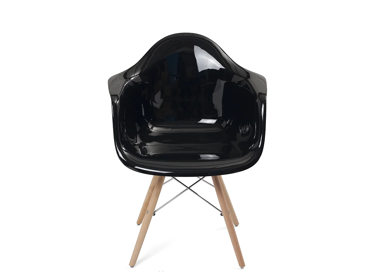 Lot 2 fauteuils scandinaves sièges plastique noir pieds bois et chrome NEPAL (Noir)