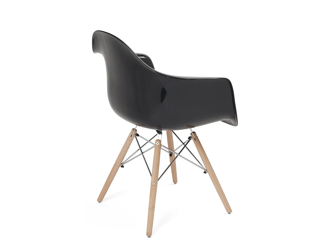 Lot 2 fauteuils scandinaves sièges plastique noir pieds bois et chrome NEPAL (Noir)