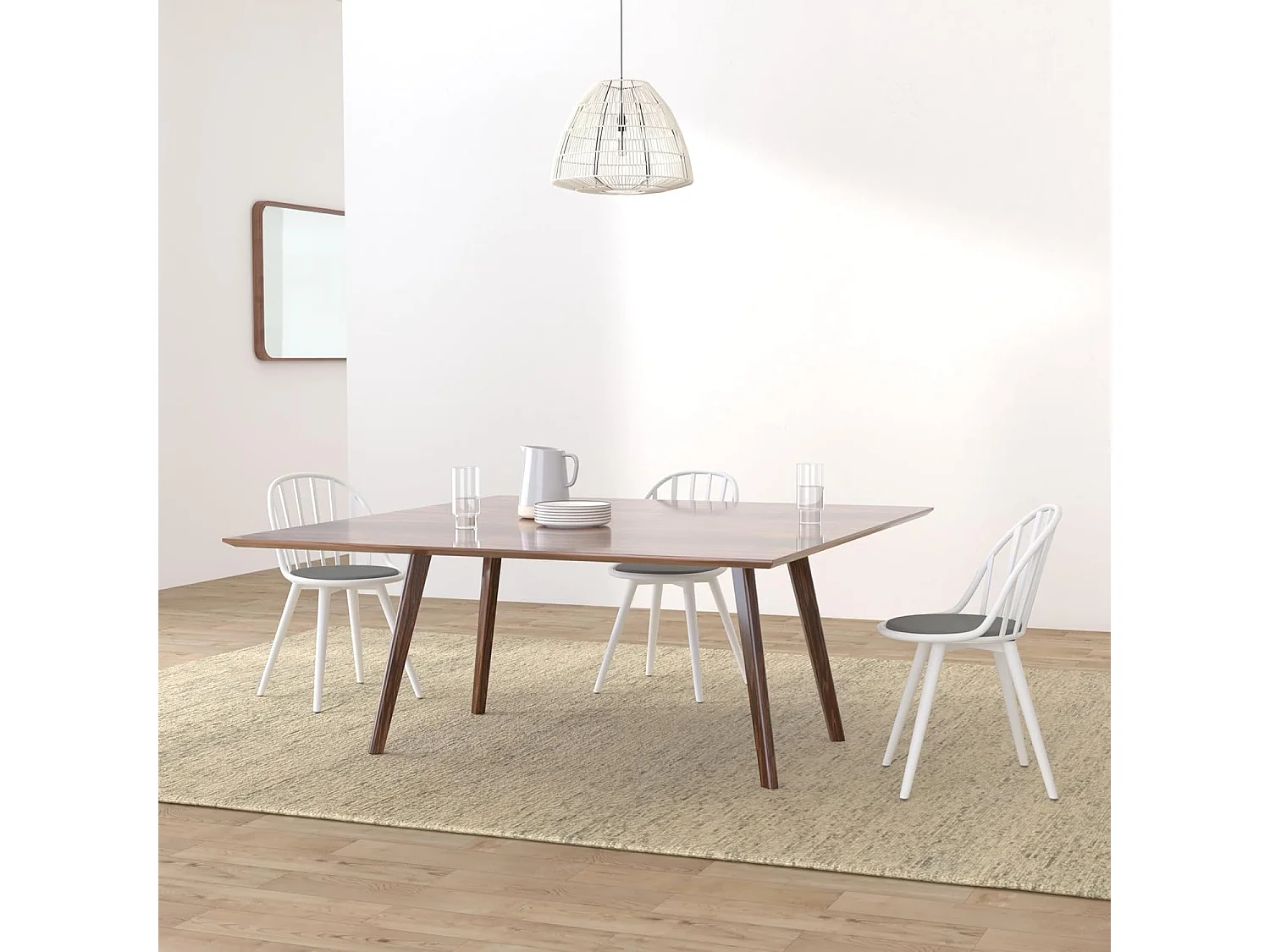 Juego de 2 sillas de cocina con respaldo de barrotes, cojín de cuero sintético, patas de metal BOLD (blanco gris)