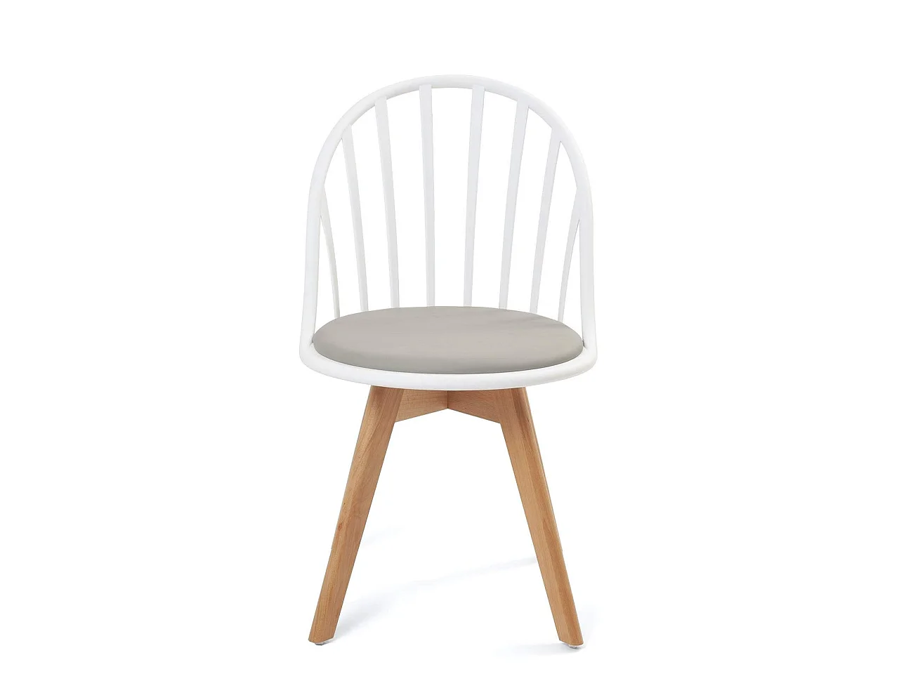 Lot 2 chaises bistrot à barreaux scandinaves coussin simili cuir pieds bois clair BOLD (Blanc gris)