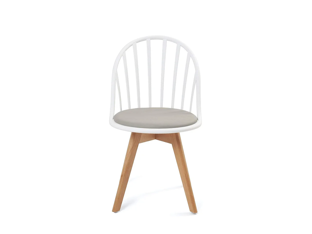 Juego de 2 sillas de bistró con diseño escandinavo. Asiento con cojín de cuero sintético acolchado, patas de madera de haya clara BOLD (blanco y gris)