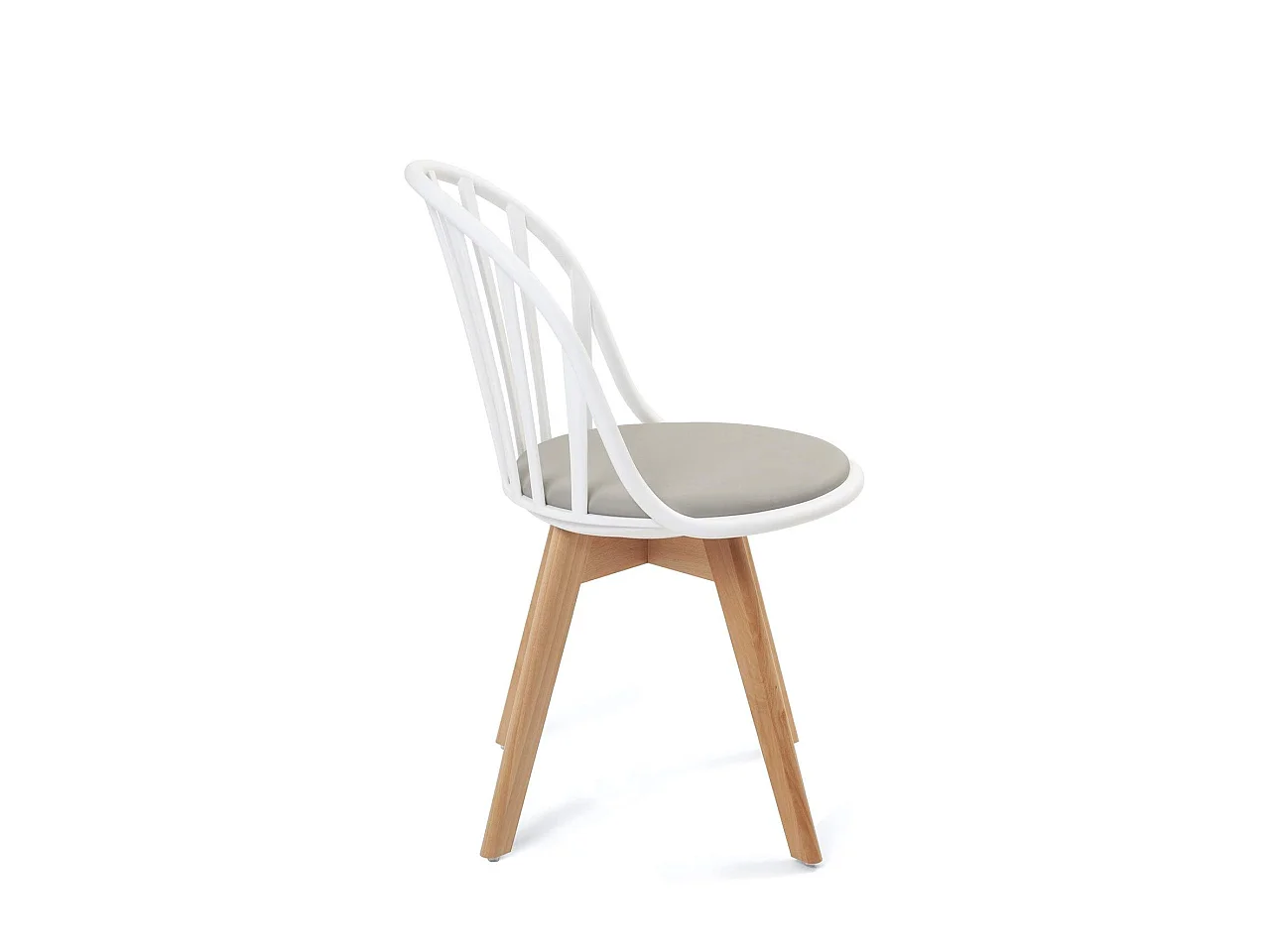 Juego de 2 sillas de bistró con diseño escandinavo. Asiento con cojín de cuero sintético acolchado, patas de madera de haya clara BOLD (blanco y gris)