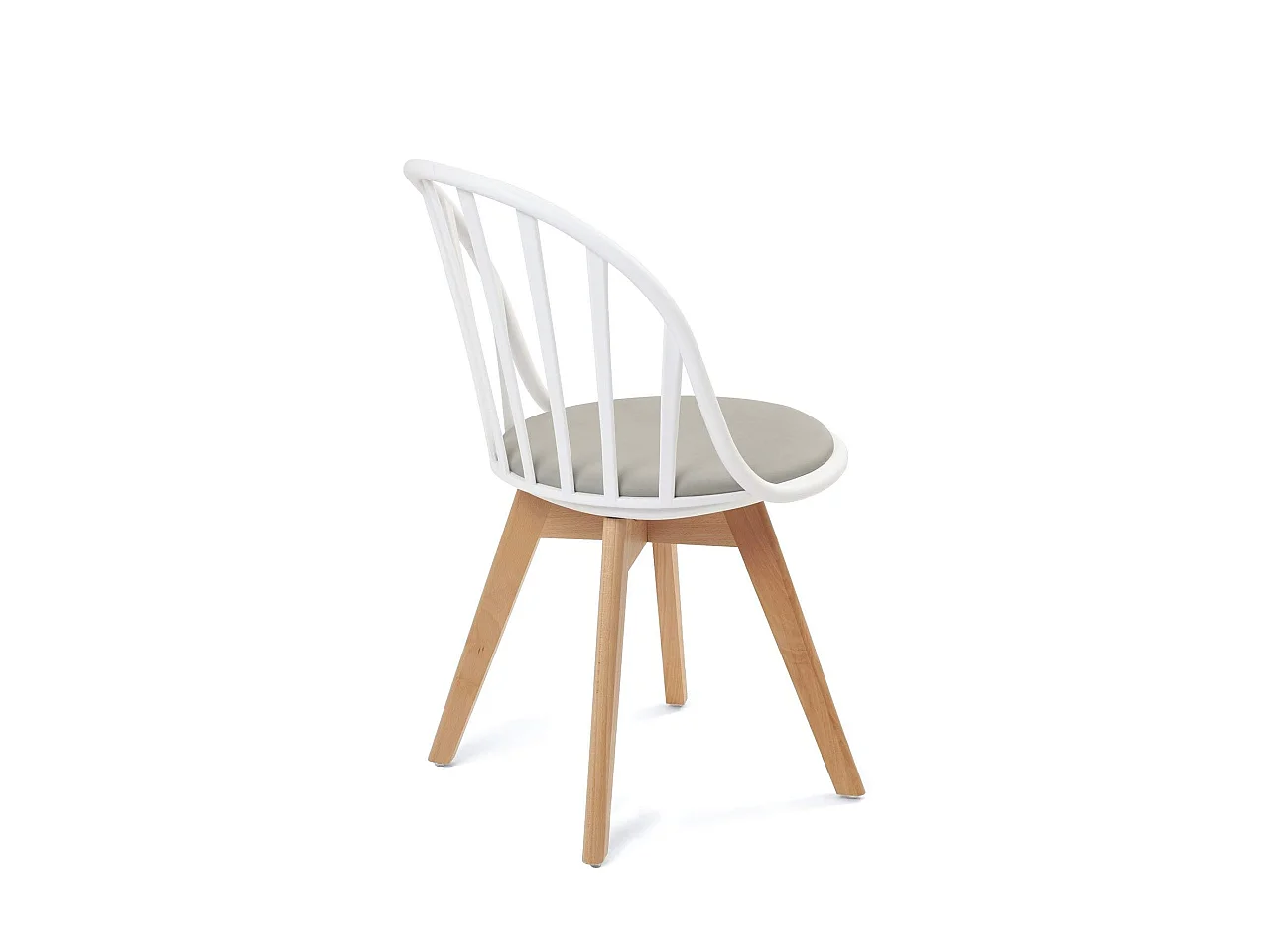 Juego de 2 sillas de bistró con diseño escandinavo. Asiento con cojín de cuero sintético acolchado, patas de madera de haya clara BOLD (blanco y gris)
