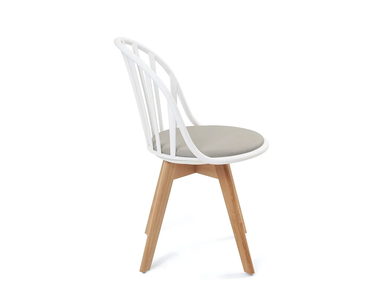 Lot 2 chaises bistrot à barreaux scandinaves coussin simili cuir pieds bois clair BOLD (Blanc gris)