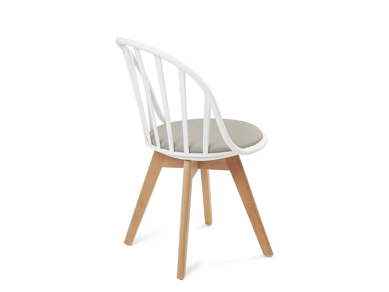 Lot 2 chaises bistrot à barreaux scandinaves coussin simili cuir pieds bois clair BOLD (Blanc gris)