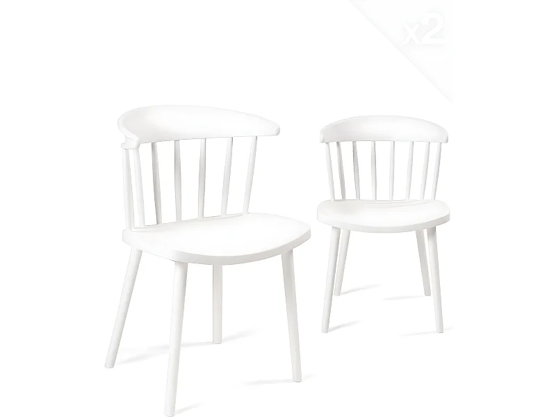 Lot 2 chaises de cuisine plastique à barreaux style windsor - western DIA (Blanc)