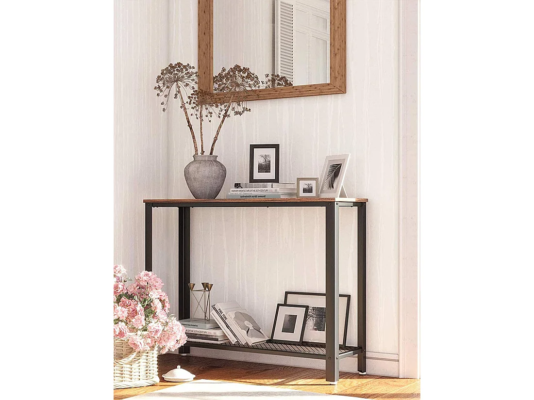 Table Console MADISON Table d'entrée Bout de Canapé Style Industriel Étagère en Treillis 100x35x80cm Couloir Entrée Salon Marron Rustique/Noir