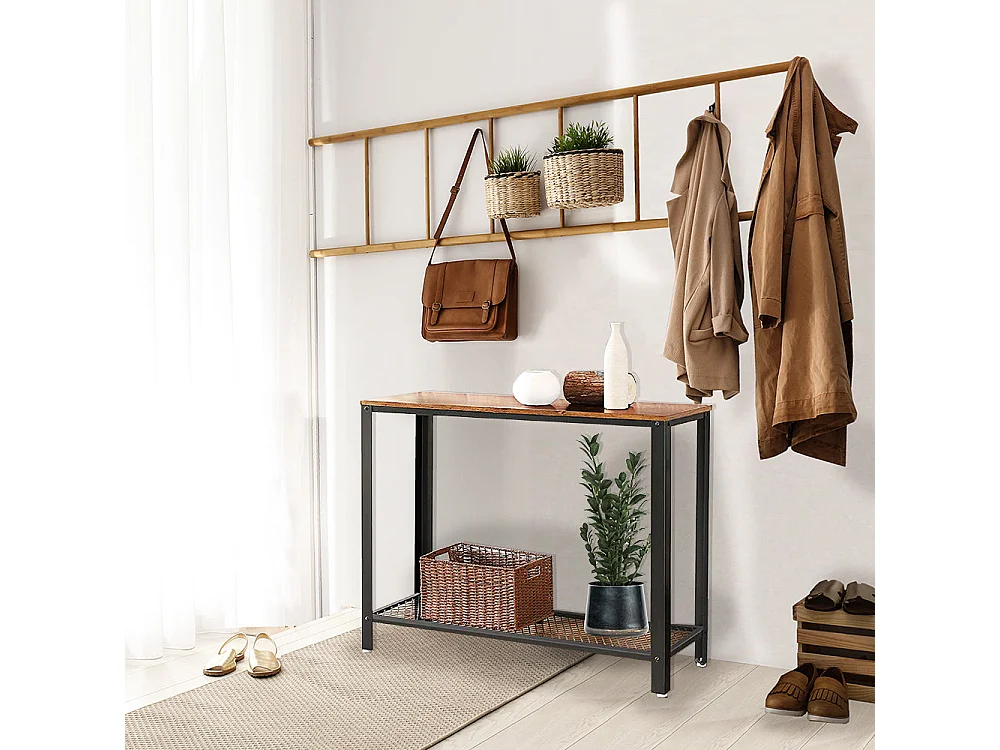 Table Console MADISON Table d'entrée Bout de Canapé Style Industriel Étagère en Treillis 100x35x80cm Couloir Entrée Salon Marron Rustique/Noir