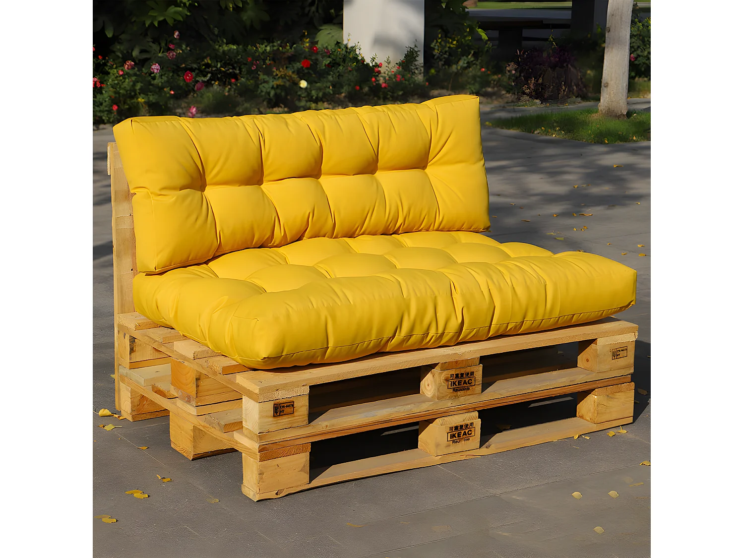 Set 2 coussins d'extérieur haute densité pour palette RIOU Moutarde