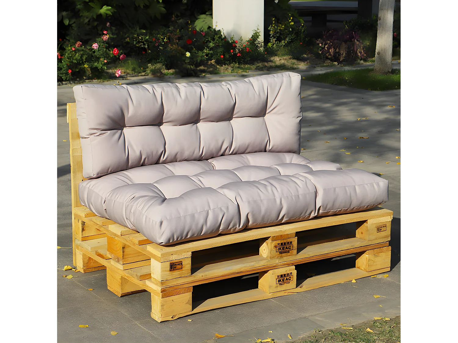 Set 2 coussins d'extérieur haute densité pour palette RIOU Taupe