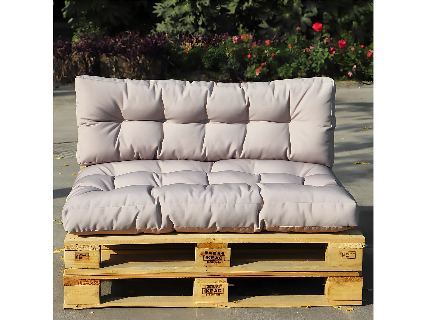 Set 2 coussins d'extérieur haute densité pour palette RIOU Taupe