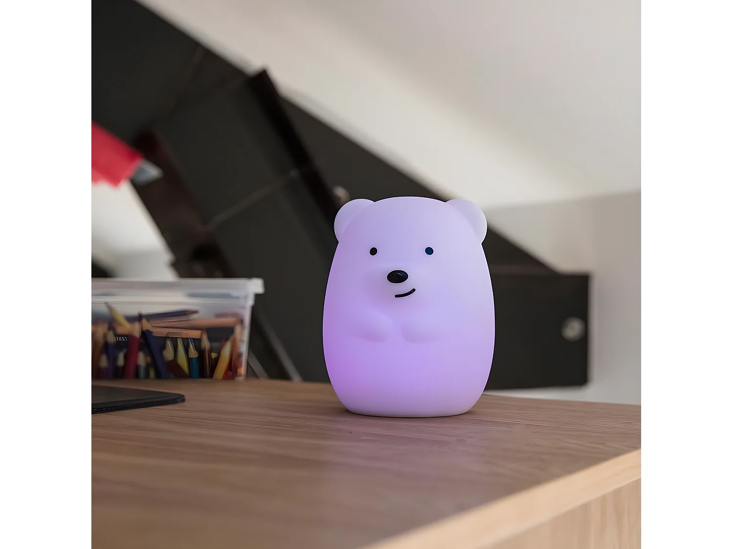 Veilleuse bébé ours sans fil touch LED TEDDY Blanc Silicone H19CM