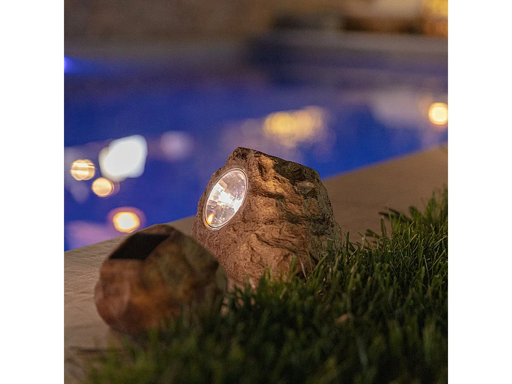 3 Rochers solaires ROCKY BROWN H14cm