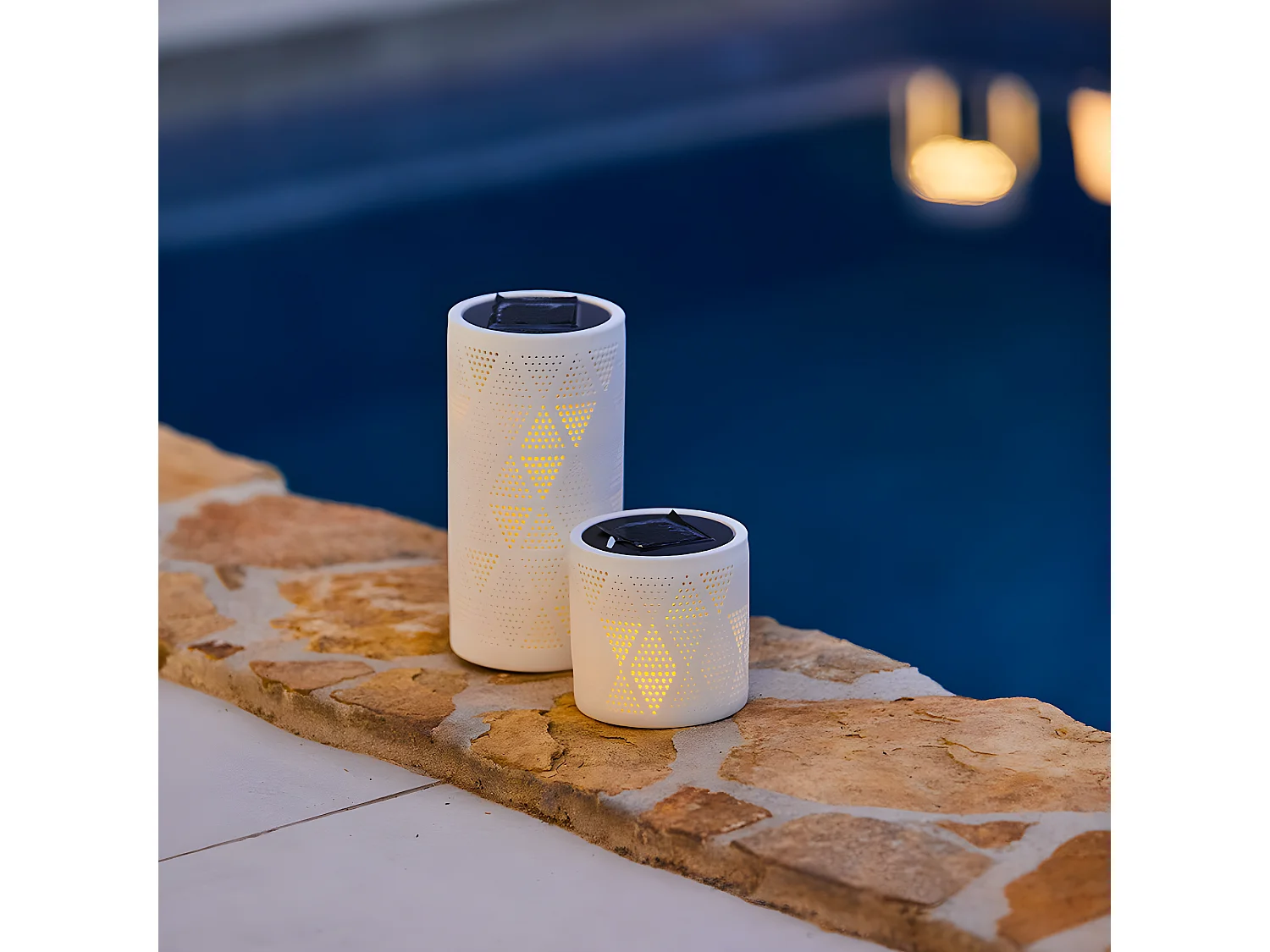 Lanterne solaire jeux de lumière JANINA TALL Blanc Céramique H20cm