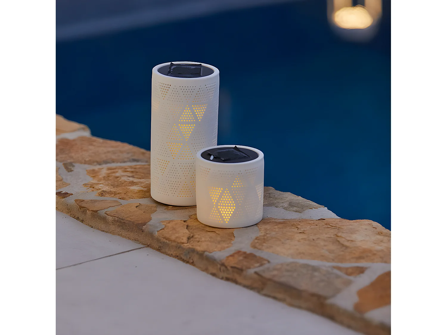 Lanterne solaire jeux de lumière JANINA TALL Blanc Céramique H20cm