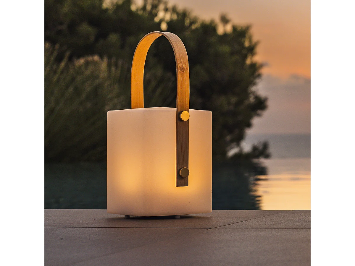 Lanterne sans fil LED multicolore TIKY Bois Bambou H27CM