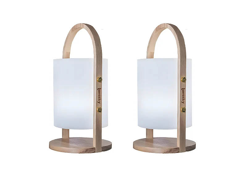 Lot de 2 Lanternes sans fil LED WOODY Bois Bois H37CM