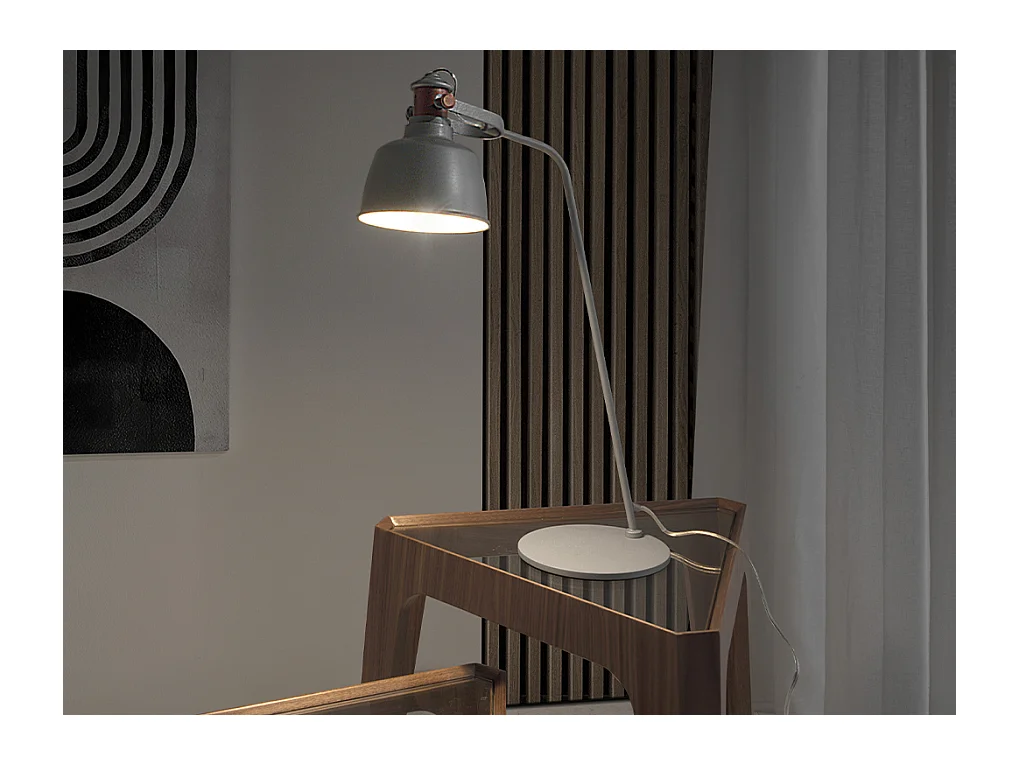 Candeeiro de mesa com abajur multidireccional em aço inoxidável pintado em epoxi cinzento  8033