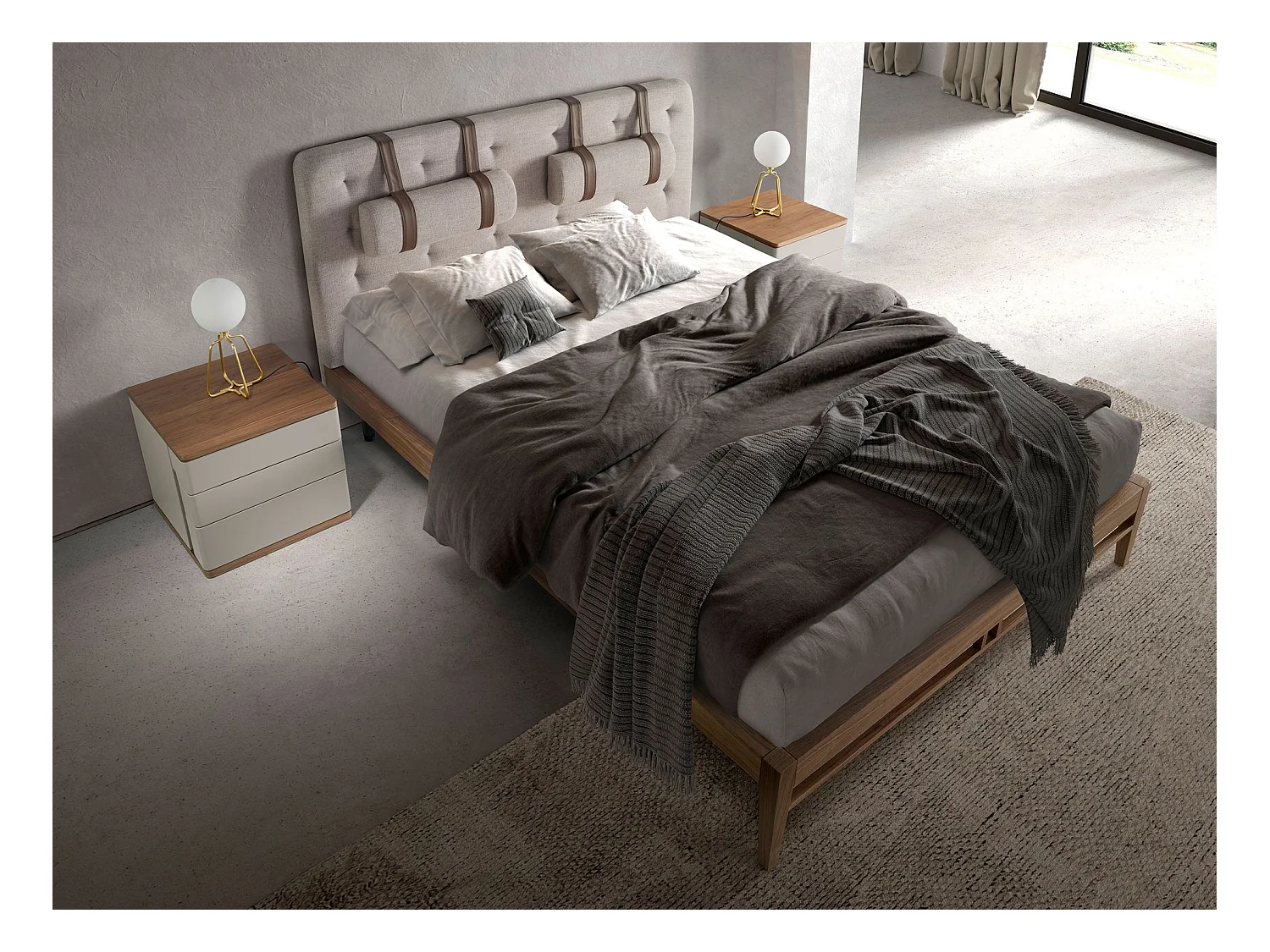 Tafellamp van goudkleurig staal en wit glas